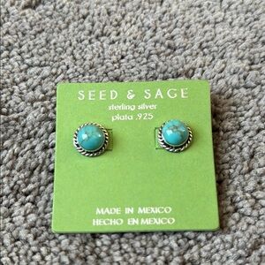 Seed & Sage .925 Sterling Silver Turquoise Round Stud Earrings Made in Mexico